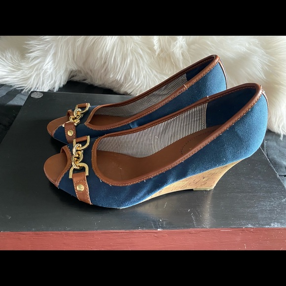 Tommy Hilfiger Shoes - Tommy Hilfiger denim cork wedge peep toe heels